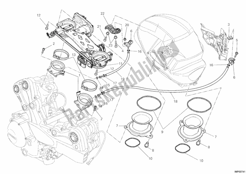 All parts for the Throttle Body of the Ducati Multistrada 1200 ABS USA 2012
